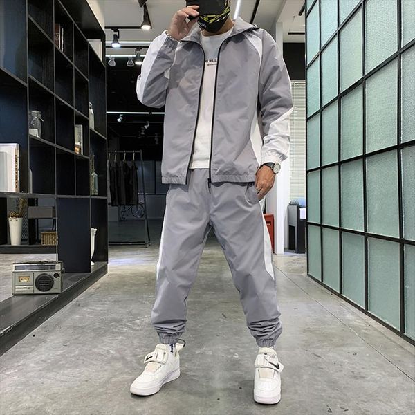 

hip hop sweat suit male mens tracksuit patchwork sportswear clothes sweatshirts sweatpants track sets, Gray