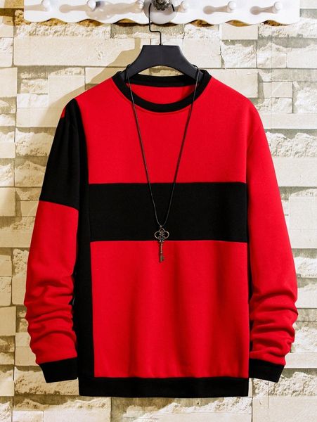 

men two tone round neck pullover c5rm#, Black