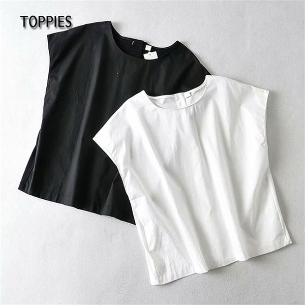 Gilet senza maniche estive Top in cotone bianco larga T-shirt T-shirt posteriore Single Breasted Casual Serbatoio 210421
