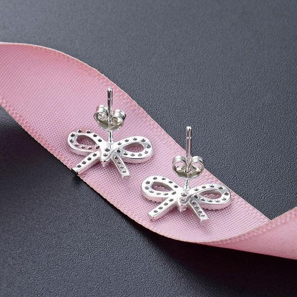 

stud earrings accessories s925 sterling silver bow-shaped zircon for ladies fashion and creative jewelry, Golden;silver