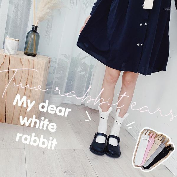 

socks & hosiery sp&city lolita cartoon ears women lovely winter cute knitted cotton girl solid high female hipster sox, Black;white