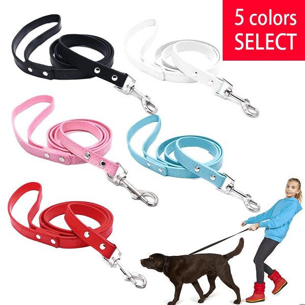 

dog collars & leashes 120cm pu leather pet leash walking traction rope puppy running training leads outdoor belt accessories