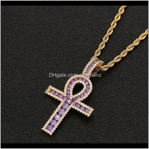 

necklaces & pendants drop delivery 2021 ankh cross gold sier copper material iced zircon egyptian key of life pendant necklace men women hip, Silver