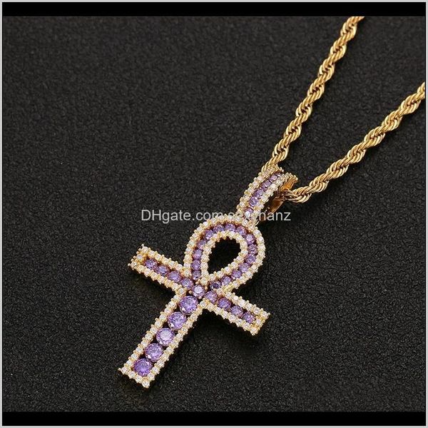 Colares pingentes entrega 2021 ankh cruz cross ouro sier cobre material de cobre gelado zircon eg￭pcio -chave de colar de pendente de vida masculino homem hiph