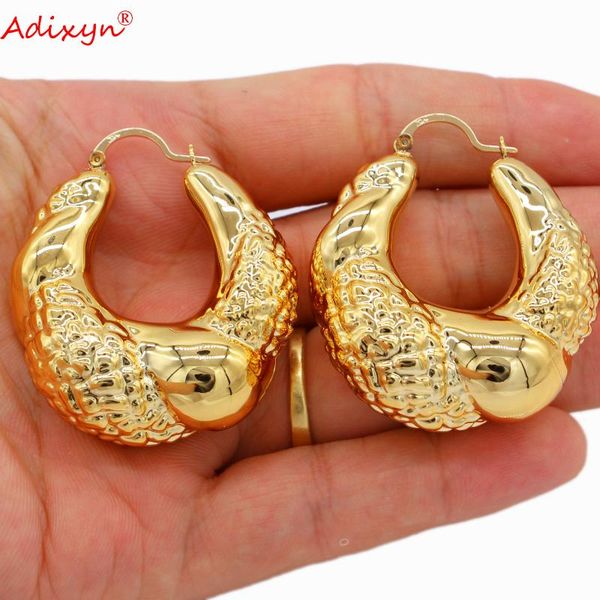 

hoop & huggie adixyn luxury exquisite big circle earrings for women/girls wedding party gold color african jewelry gifts n05144, Golden;silver