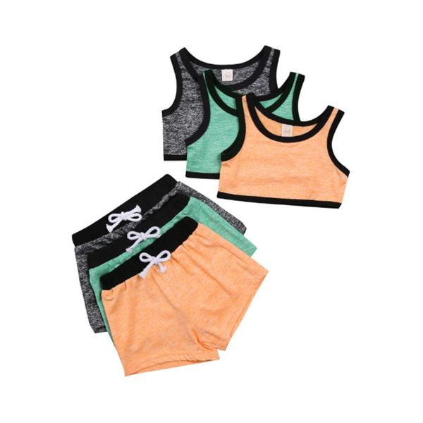

clothing sets wallarenear 0-5years toddler baby girl solid stitching sleeveless vest shorts sports suit 2pcs set 3styles, White