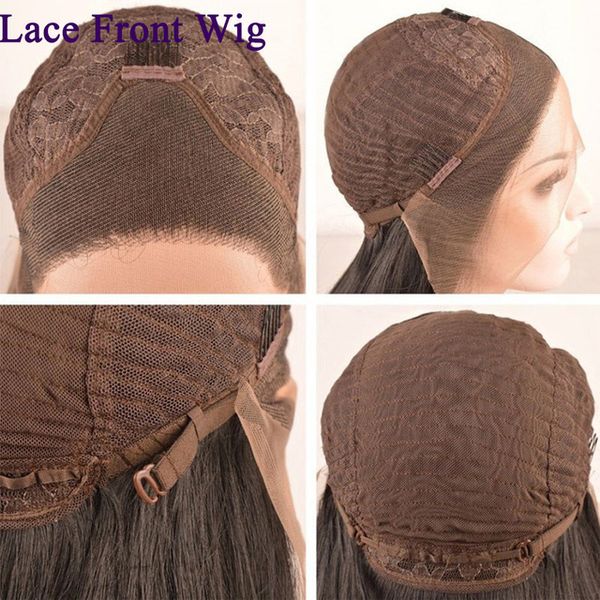 Parrucche senza cappuccio per capelli umani Fascia sintetica senza colla Yaki Parrucca frontale con lacci lisci per donna Colore naturale 13x2,5 Pizzo frontale Fibra resistente al calore 3