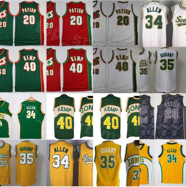 

men basketball gary payton jersey 20 kevin durant 35 shawn kemp 40 ray allen 34 all stitched team red yellow white green high, Black