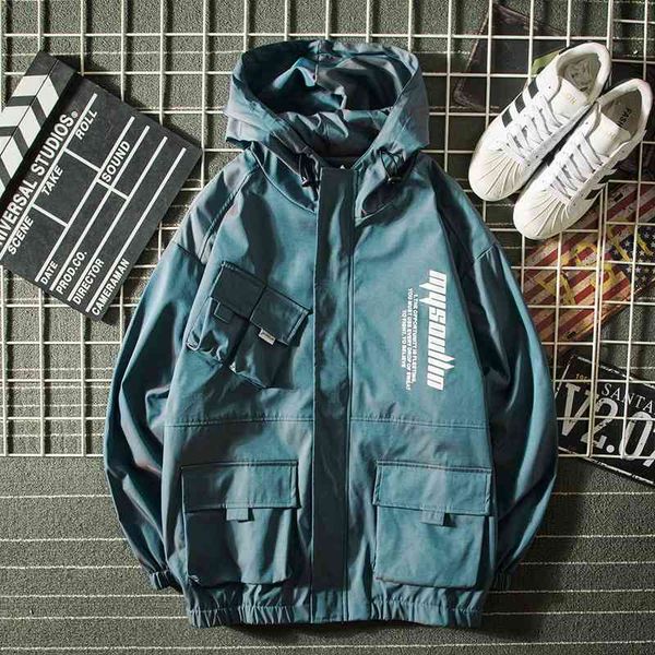 

autumn new colorful reflective tooling jacket men's fashion fried street letter lovers functional assault pullover, Black