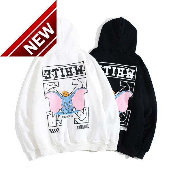 

white fashion autumn couple off ins dumbo arrstyle print long sleeve hoodie, Black