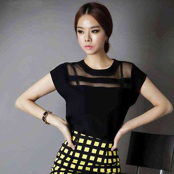 2018 Yaz Bayanlar Siyah Şifon Gömlek Tops Bluzlar Kadınlar Sheer Ucuz Giysi Çin Femininas Camisas Giyim Kadın Artı Boyutu H1230