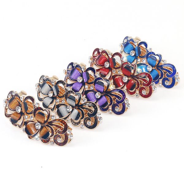 

flower national rhinestone oil plated gold hairpin, Golden;silver