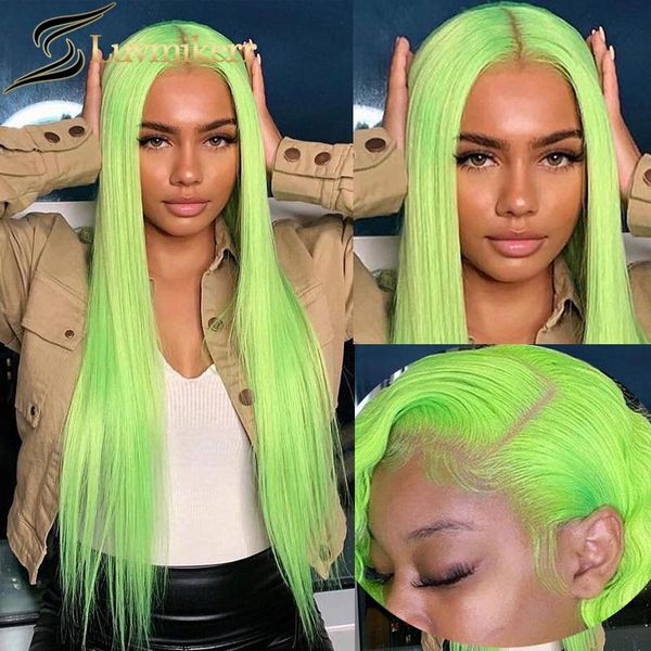

lace wigs colored 613 blonde bone straight 13x6 frontal green 40 inch hd transparent human hair full front wig for black women, Black;brown
