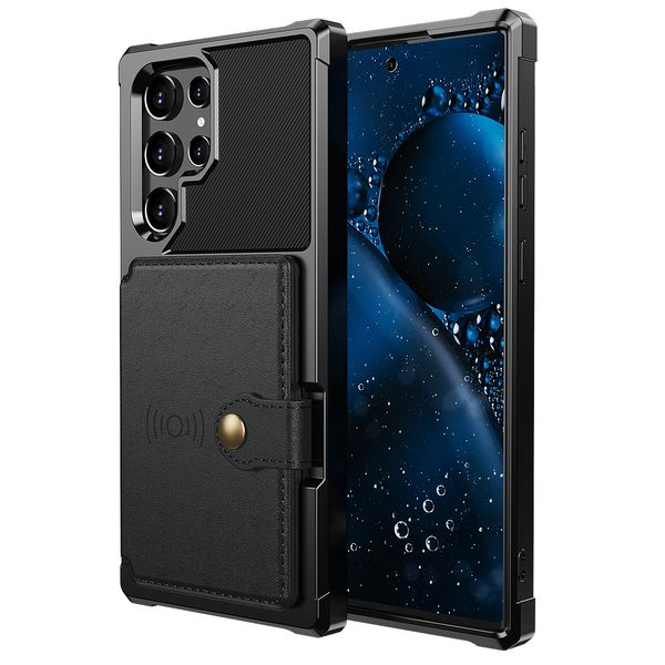 Stoßfester Kreditkartenhalter aus PU-Leder mit Steckplätzen für Samsung Galaxy S22 Ultra S21 Plus Note 20 S10 S9 S23 S20 Magnet Flip Cover