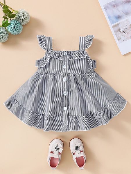 

baby striped ruffle trim dress she01, Red;yellow