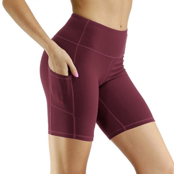 

sport running leggings women yoga pants short workout fitness high waist knee length side pockets stitching stretch tights shorts, Black;white