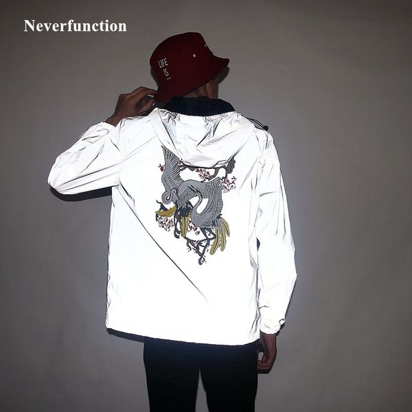 

hoodies spring autumn men chinese crane printed full windbreaker hooded jacket male hip hop casual jackets coats, Black
