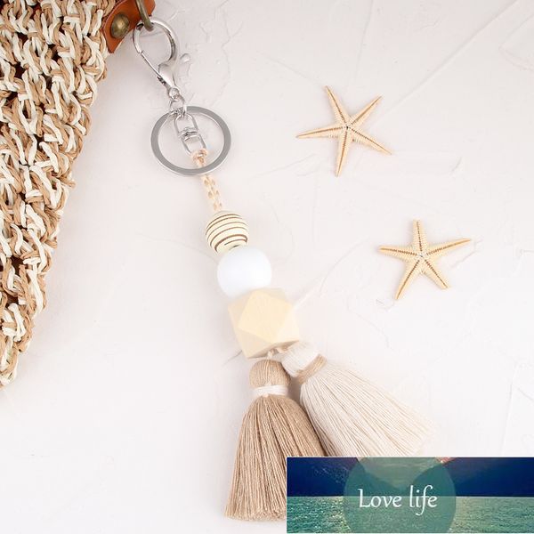 

multicolor handmade wood beads tassel keychain bohemian key ring boho handbag accessories key holder jewelry gifts Â factory price expert des, Silver