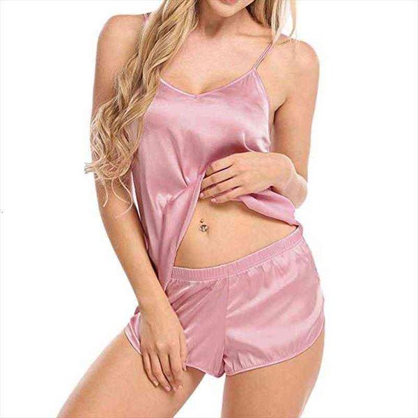 

fashion newly sales summer womens sleepwears 2 pcs satin pajama cami set silk solid nightwear lingerie a66, Black;red