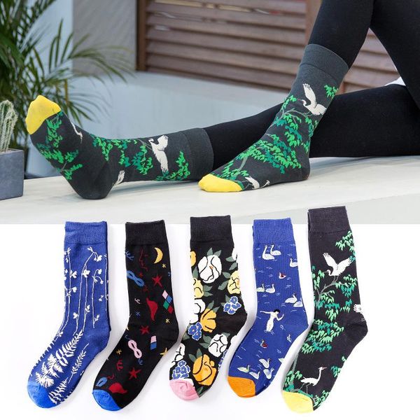 

men's socks funny men womens fashion harajuku cartoon prints cotton sport streetwear basketball skateboard cycling cool, Black