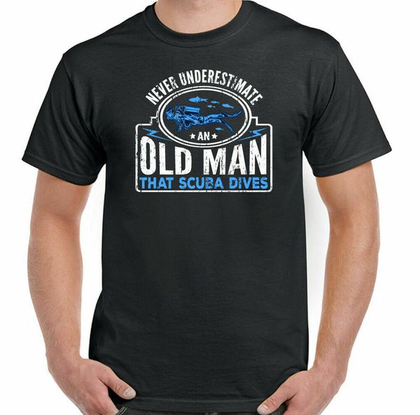 

diving t-shirt never underestimate an old man who dives fun to, White;black