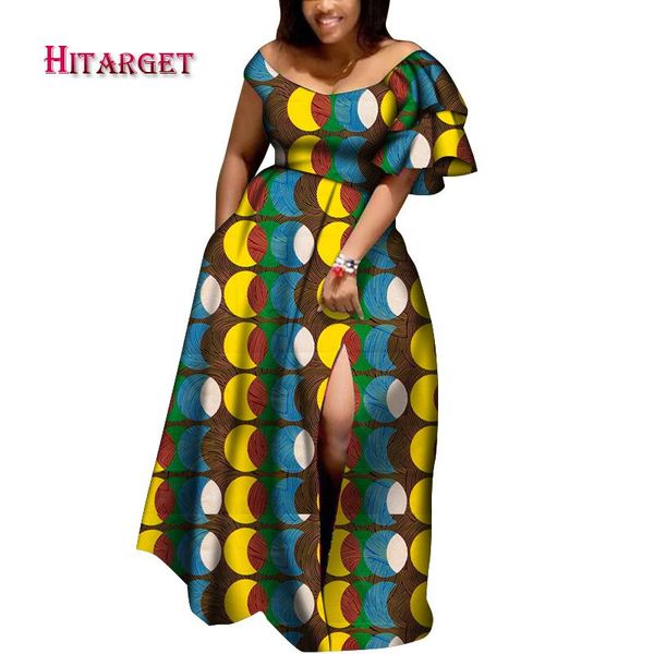 

ethnic clothing 2021 african dresses for women bazin single ruffle sleeve party dress dashiki elegant long front split female wy7171, Red