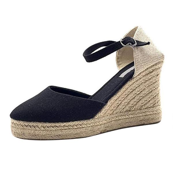 

women shoes summer comfy fashion wedge heels comfortable platform sandals female plus size 35-43 j21, Black