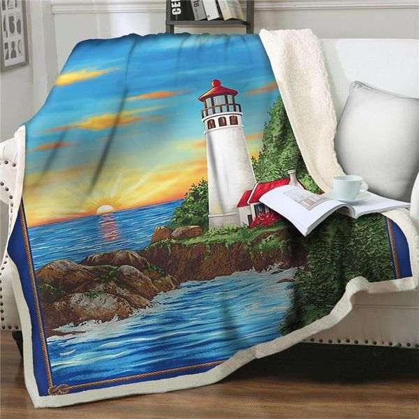 

blankets 3d lighthouse print thicken blanket on bed sofa home textiles rug bedding quilts cover bedspread sherpa easy wash fleece
