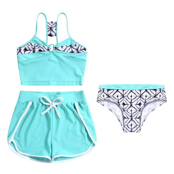 

one-piece suits 3pcs kids girls swimsuits outfits sleeveless cropped with shorts and briefs set beachwear bikini swimwear bathing