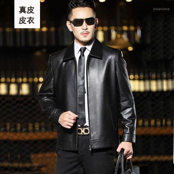 

men's leather & faux spring sheepskin haining jacket lapels short trim business, Black