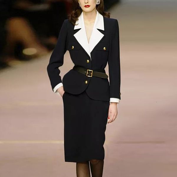

runway autumn v-neck style sleeve half skirt of women quality pieces, Black