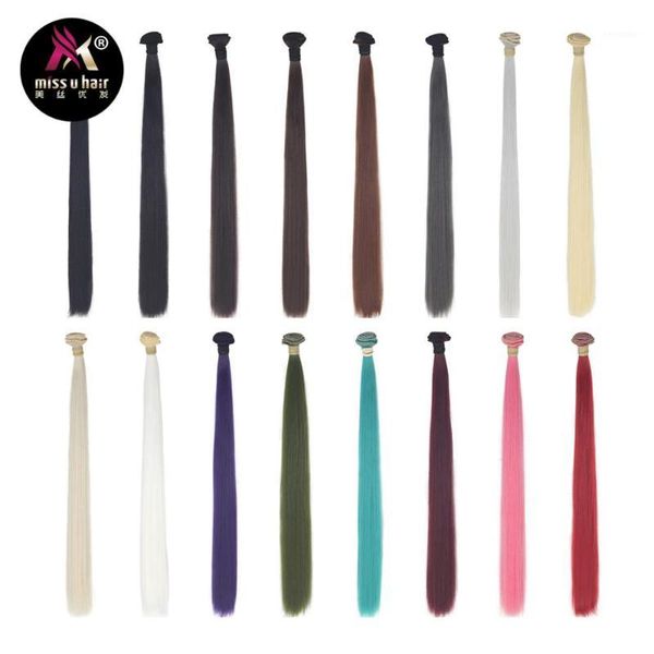 

miss u hair women 20inch 110g synthetic long straight extensions weft diy doll material1, Black