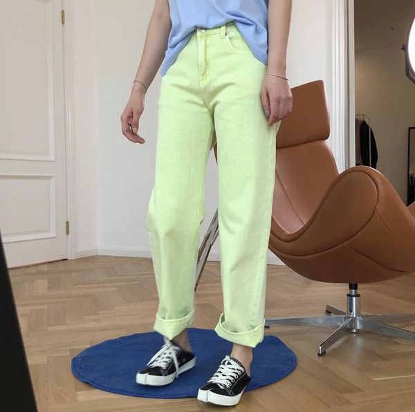 

woman cotton straight bright green jeans women's, Blue