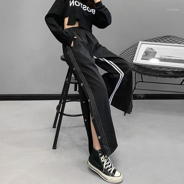 

women's pants & capris philosophy side split high waist plus size elastic wide leg casual trousers female loose streetwear pant, Black;white