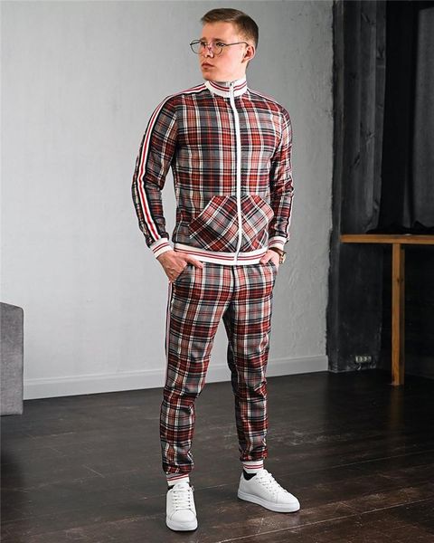 

men's tracksuits mens tracksuit fashion casual men fitness sets stripe patchwork sweatshirt sweatpants sports suit leisure streetwear, Gray