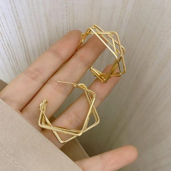 

hoop & huggie vintage punk geometric chunky earrings fashion multilayer square metal alloy exaggerated boho jewelry gifts, Golden;silver