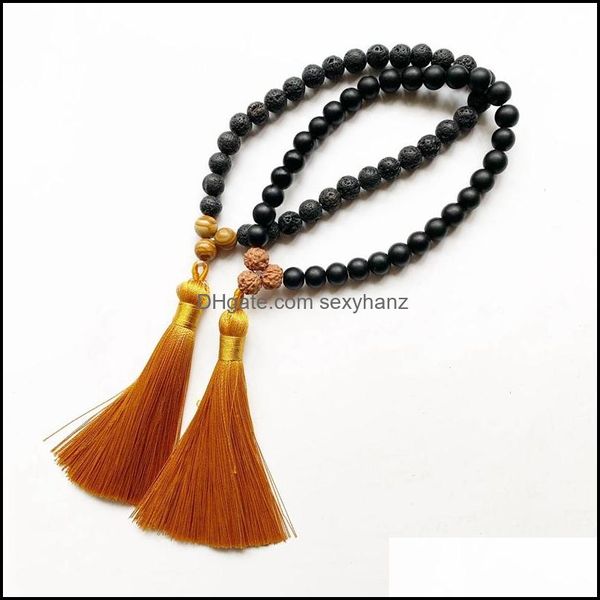 Braccialetti Collegamento di gioielli, catena 8 mm onice naturale pietra nera Rudraksha pendente con nappa 33 perline di preghiera islamico musulmano Tasbih Mohammed Rosario Me