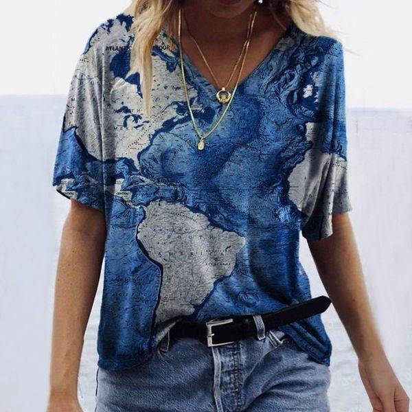Kadın T-shirt Soyut Baskı Giysileri Tişörtleri Kadın Nedensel Moda Kısa Kollu Baskılı V Yaka Tops Tee Indie Estetik