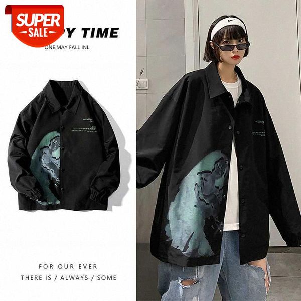 

wind jacket male port style large size loose clothes korean trend all-match national #ty8v, Black;brown