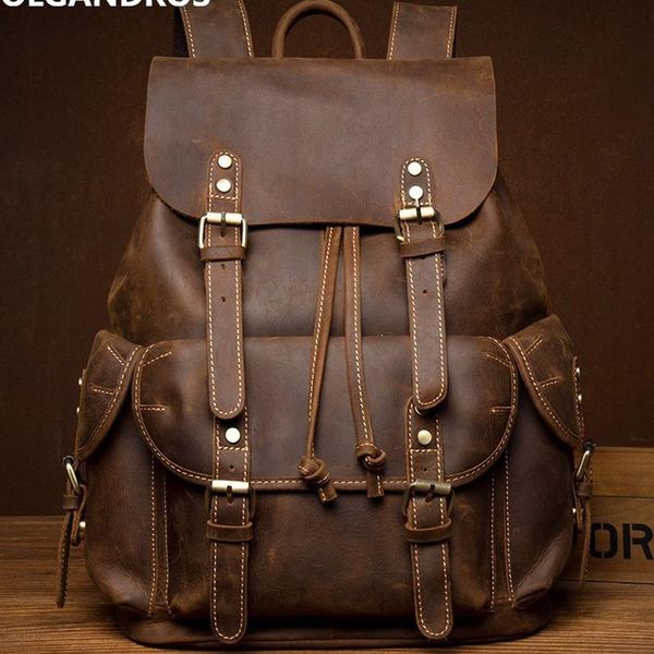 

backpack 2021 handmade crazy horse leather men's vintage original cowhide business computer bag