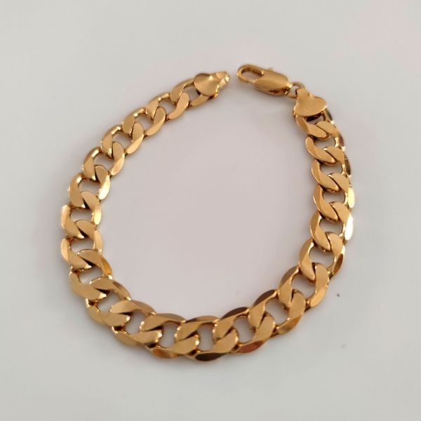 Heavy Miami Curb Cuban Link Chain Cuff Bracciale da uomo Solid Genuine Chunky Jewellery - 21cm 18ct Yellow Gold GF