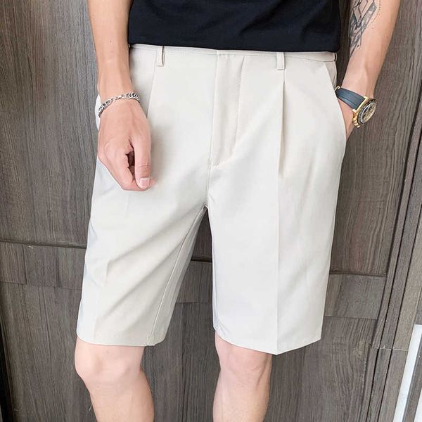 

summer suits shorts men solid color business dress pants office social casual slim fit pants wedding streetwear trousers 210527, White;black