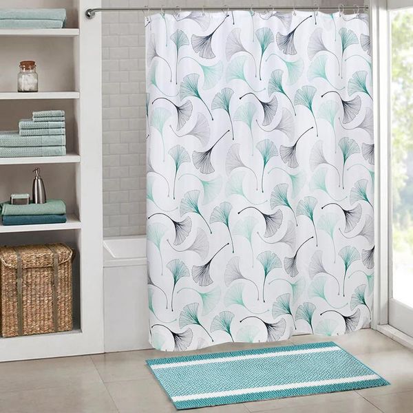 

shower curtains shaoxing plain polyster washable unique custom logo all-season waterproof white green leaf curtain