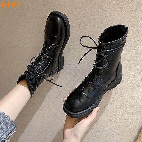 

spring leather women's high-boots fashion motorcycle non-slip wear-resistant ankle large size ladies short, Black