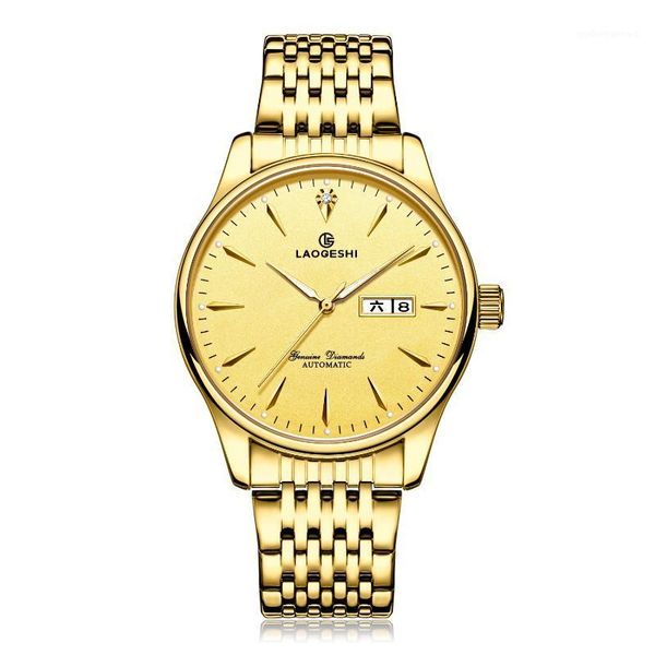 

swiss genuine [laogeshi] watch men's automatic mechanical waterproof fashion diamond with calendar wristwatches, Slivery;brown