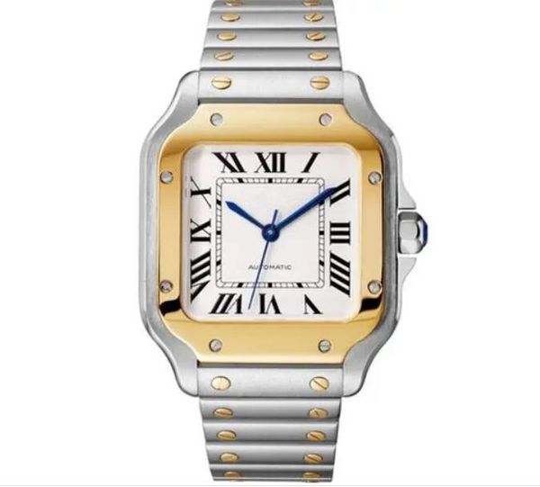 

men fashion watch classic square design stainless steel mens watches automatic movement glide sweep move wristwatches clock 02-3, Slivery;brown