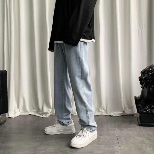 

men's jeans wide-leg straight loose ins pants hong kong style trend wild retro drape mopping old daddy trousers, Blue
