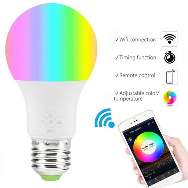 

bulbs 4.5w e27 smart bulb wifi led light wireless app remote control for alexa google home easy to use