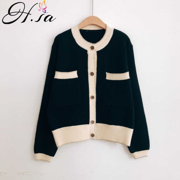 

h.sa fall fashion women winter clothese black white elegant sweater and cardigans long sleeve button up knit coat ol jacket 210716, White;black