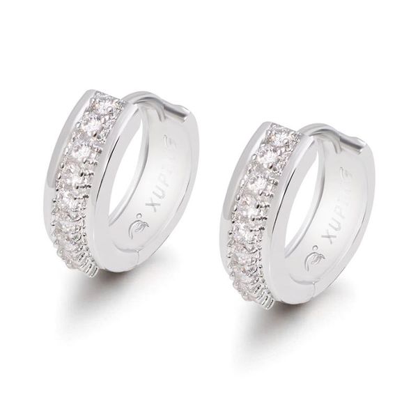 

hoop & huggie mxgxfam white + zircon earrings for women rhodium gold plated europe fashion xp jewelry, Golden;silver